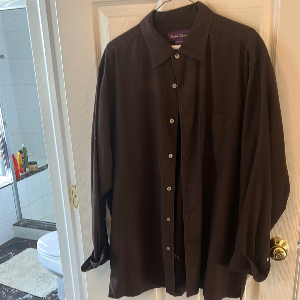 Ralph Lauren Brown 100% Brushed Cotton Button-Up Shirt